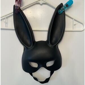 Black Bunny Mask Faux Leather Rabbit Ears Costume Masquerade Cosplay Party Mask